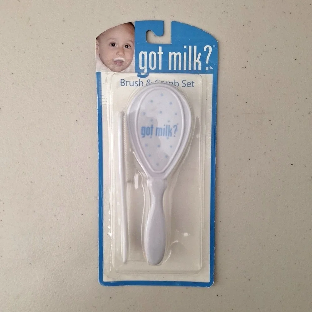 Vintage 'Got Milk?' Cutie Pie Baby Soft Brush and Comb Set in Box New Old Stock